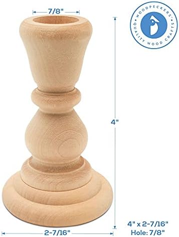 Mini Wood Candle Holders, 4 Inch Wooden Candlestick Holders with 7/8 Inch Hole, Set of 4 Unfinished Wooden Candle Holders, Farmhouse Rustic Candle Holder for Crafts, Decorating and Painting