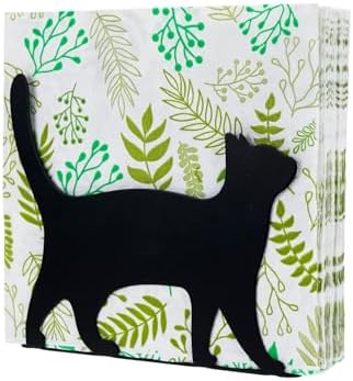 SOFFEE DESIGN Iron Vertical Cat Napkin Holder, Animal Shadow Napkin Stand Convenient Desktop Storage Decoration, Adorable Paper Towel Dispenser for Kitchen Countertops, Dining Table, Black