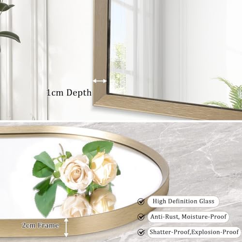 Bathroom Arched Wall Mirror Brushed Metal Vanity Wall Mounted Mirror for LivingRoom Bedroom Entryway Room Vanity Home Decor 26"x18"