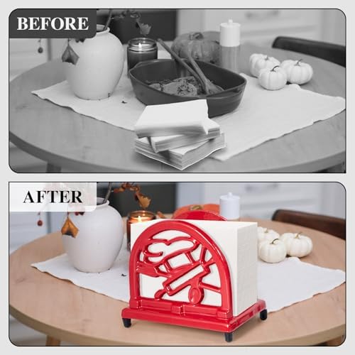 JOGREFUL Cast Iron Napkin Holder, Kitchen Organizer Chef Tool Pattern Red