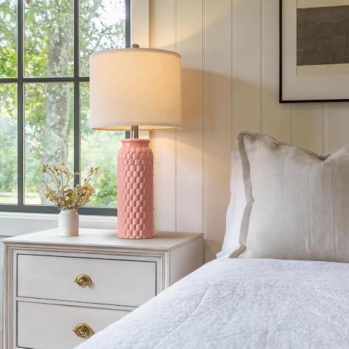 USumkky 27" Ceramic Table Lamps Set of 2 - Modern Farmhouse & Boho Style, Bedside Nightstand Lamps for Bedroom, Living Room End Table Lamps, Small Desk Lamp(Pink)