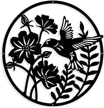 NBEADS Plant Bird Metal Wall Art Decor, Oval Matte Wall Hanging Decor Silhouette Wall Art for Home Bedroom Living Room Garden Hotel Office Wall Christmas Festival Decoration Gift, 11.1×11.6"