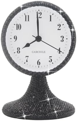 Luxury Rhinestone Alarm Clock Morning Call Super Silent Non Ticking Handmade Fashion Design for Bedroom Houseroom Living Room Desk Cute As Gift AR (Black)