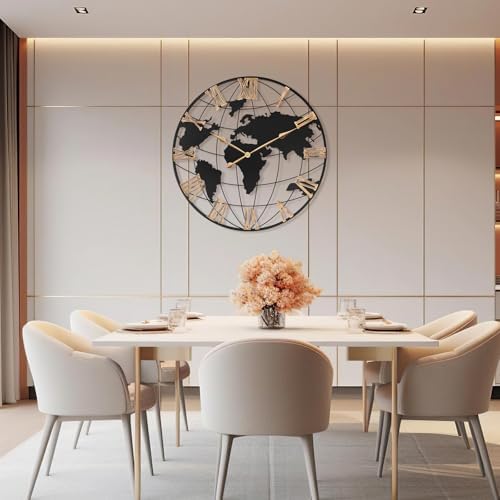Pytha Sight 36 Inch Large Extra Metal Oversized Roman World Map Wall Clock