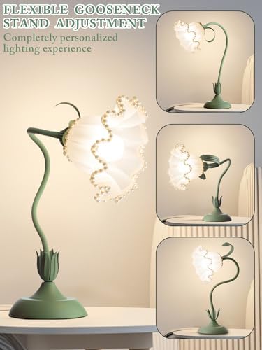 Flower Table Lamp, LED Reading Light Vintage Night light (Green Pearls)