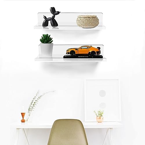 ROYALITA 2-Pack Small Acrylic Shelves Wall Mounted, 12 in Display Shelves