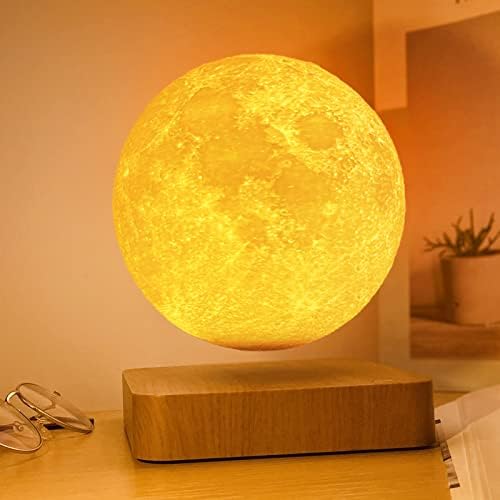 Levitating Moon Lamp Magnetic Floating Night Light Unique Levitation Bedside Table Lamp Creative Desk 3D Printing LED Light with Wooden Base for Office Bedroom Home Decorations(Wood Colors)