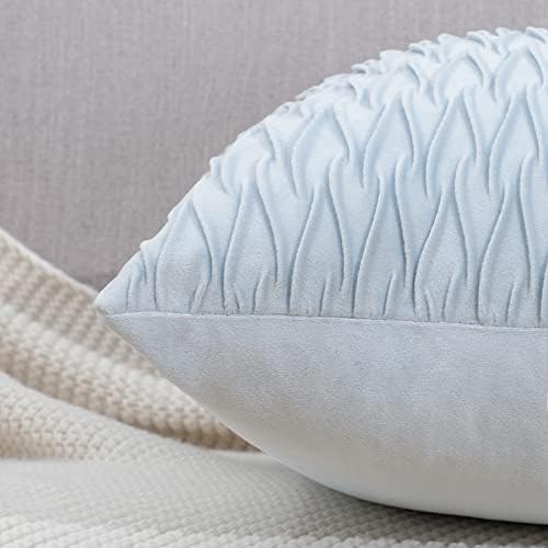 MADIZZ Set of 2 Super Soft Velvet Decorative Throw Pillow Covers 20x20 inch Light Blue Square with Texture Luxury Style Cushion Case Pillow Shell for Sofa Bedroom