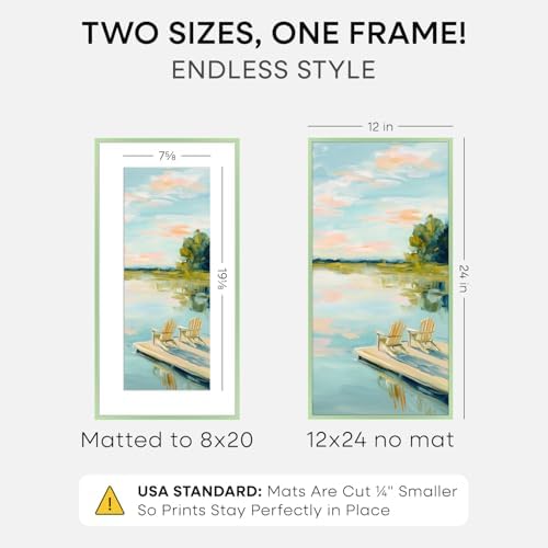 Homeforia 12x24 Green Picture Frame, High-End Metal, 8x20 Mat, Glass