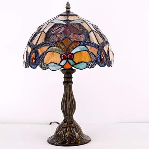 WERFACTORY Tiffany Table Lamp Orange Stained Glass Desk Bedside Light