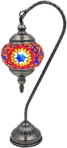 SILVERFEVER Handcrafted Mosaic Turkish Lamp Moroccan Glass Table Desk Bedside Light Bronze Base with E12 Bulb (Starburst Lattern)