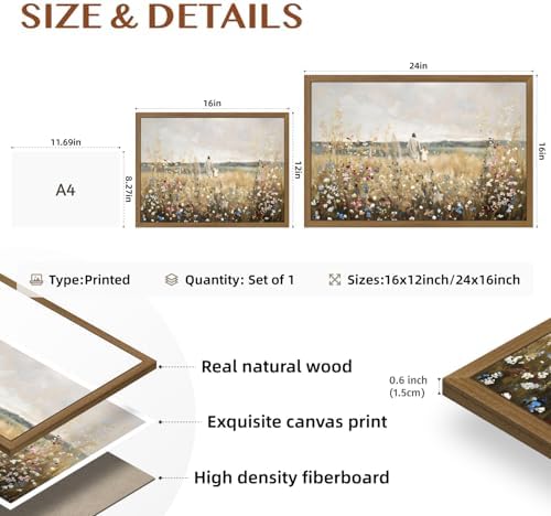 EisEver Jesus Walking with Girl Wall Art, Inspirational Christian Faith Decor, Rustic Wildflower Meadow Canvas Painting, Biblical Landscape Artwork or Church Kids Room Wood Framed 16x24 Inch