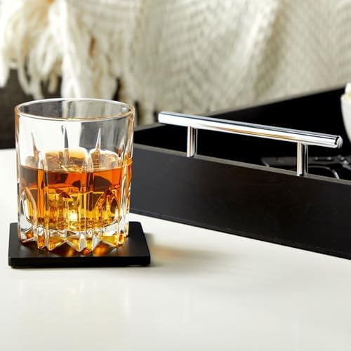 Juvale Wooden Serving Tray - 15.7 x 11.8 x 3.1 in, Black Rustic, Includes 2 Coasters - Decorative Tray with Interchangeable Gold & Silver Handles - Sofa & Ottoman Use, Coffee Table Decor