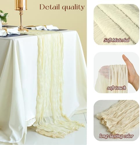 Sioloc 10 Pack Beige Cheesecloth Table Runner 120'' x 35'',Spring Easter Decor Soft Gauze Boho Wedding Table Decor for 10ft Table Birthday Party,Baby Shower, Bridal Shower, Home & Event Decor