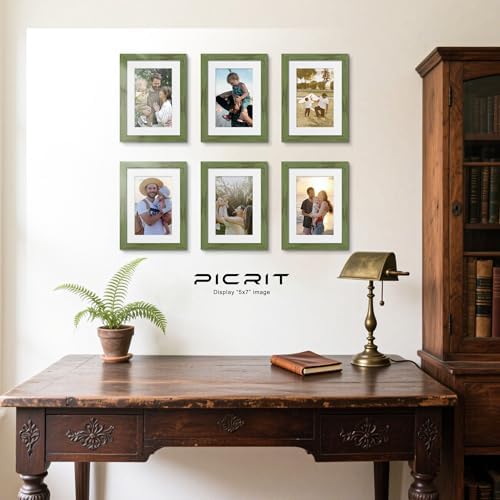 Picrit 5x7 Picture Frame Set of 12, Gallery Wall Frames, Green Wood Grain