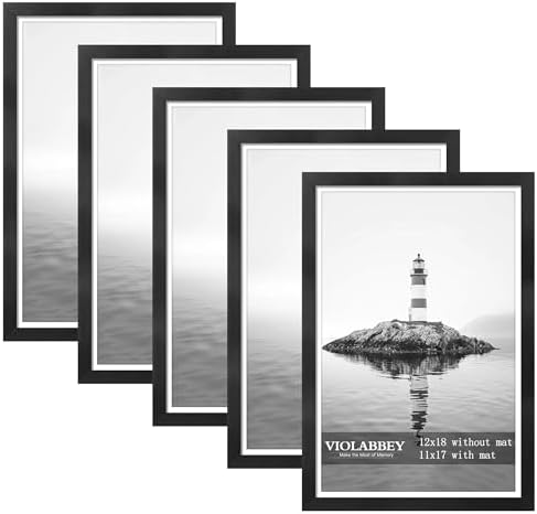 VIOLABBEY 12x18 Poster Frame Set of 5, Fit 11x17 Pictures with Mat, Black