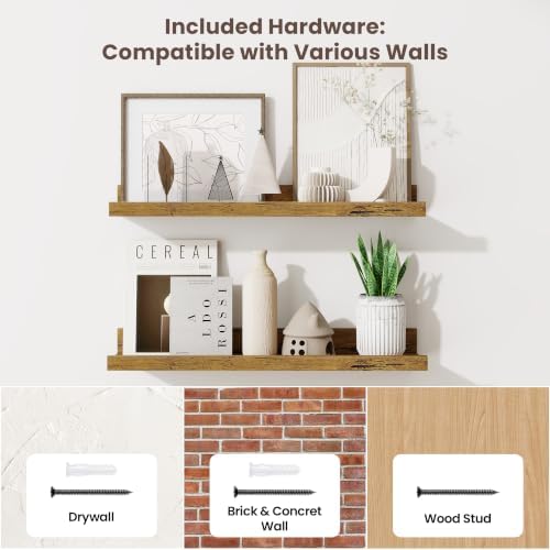 Axeman 20 Inch Floating Shelves, Brown Picture Ledge Shelf Set of 3