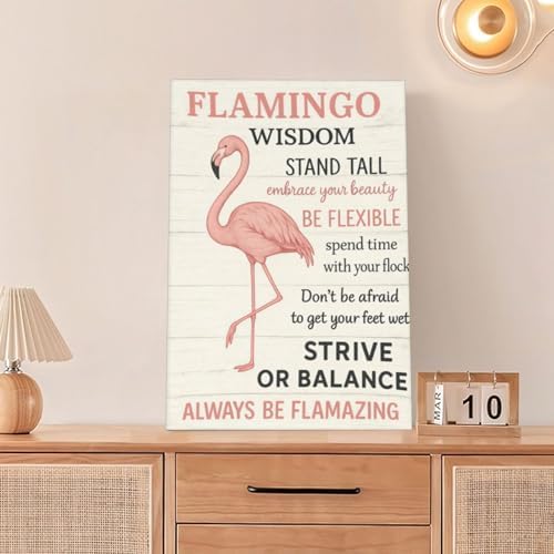 Pink Flamingo Decor Wall Art Flamingo Wisdom Pictures Inspirational Quotes Canvas Prints Painting Animal Artwork Decoration for Bathroom Bedroom Living Room Framed Girls Gifts 16"x24"