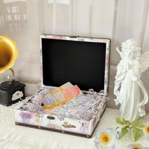 Decorative Treasure Chest, Vintage Wooden Storage Box With PU Leather Surface for Trinkets, Jewelry, Photos - Memory Keepsake Box With Lid, Gifts for Kids, Girls, Women, Home Decor