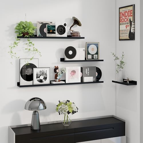Axeman Picture Ledge Shelf, 48 Inch Black Floating Shelves Set of 3