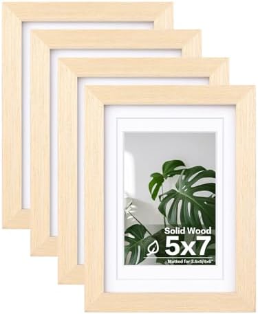 Egofine 5x7 Picture Frames Set of 4, Made of Solid Wood Covered by Plexiglass 3.5x5 and 4x6 with Mat or 5x7 without Mat, for Table Top Display and Wall Mounting Photo Frame Oak Wood