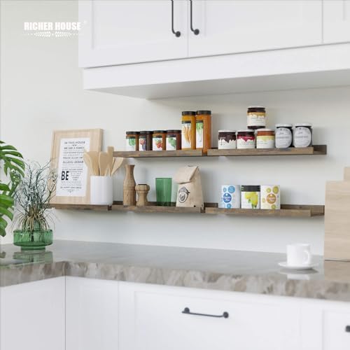 RICHER HOUSE 8-Set Floating Shelves with Lip, Rustic Brown Wall Shelf 16in