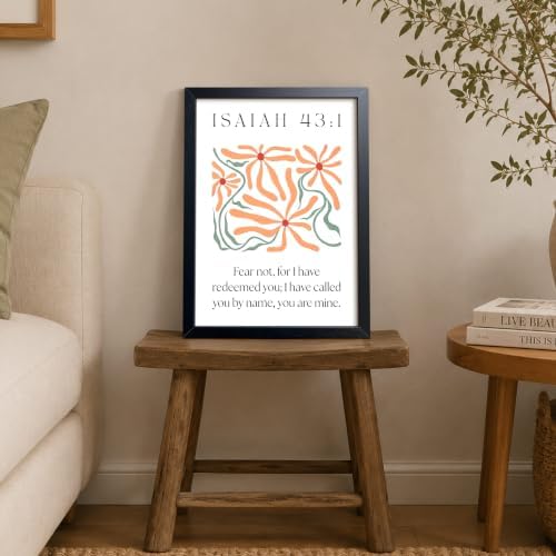 Framed Isaiah 43:1 Bible Verse Wall Art, Christian Floral Canvas Wall Decor Painting, Boho Religious Inspirational Scripture Print Poster Picture for Living Room Bedroom Prayer Room Home Decor 12x16 Inch