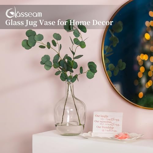 Glasseam Glass Jug Vase, 12in Large Clear Vases for Decor, Farmhouse Tall Floor Vase for Pampas Grass, Decorative Big Bottle Jar for Flowers Living Room Decorations Table Centerpieces