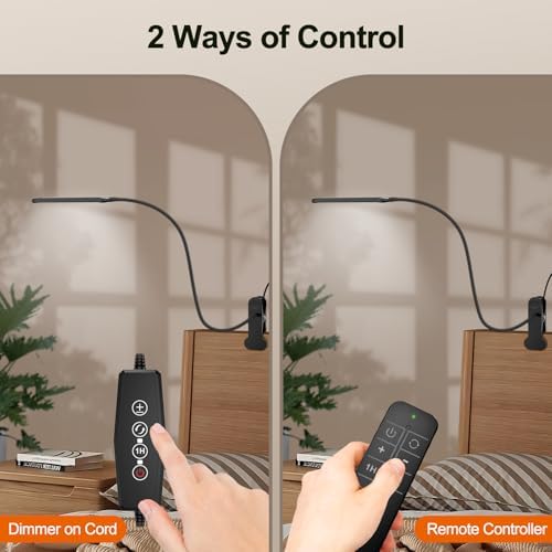 Mojimdo Desk Lamp with Remote, 3 Color & 5 Brightness & 77LED Dimmable Reading Lamp, 15.8'' Flexible Gooseneck Clamp Lamp, Eye-Caring Clip on Light with Adapter for Reading Study Workbench Drafting