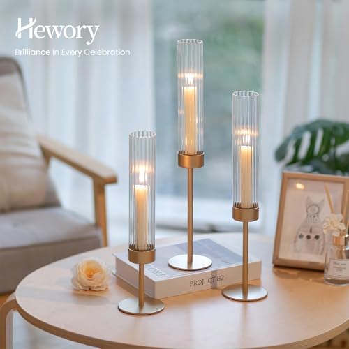 Hewory Gold Hurricane Candle Holder: 3PCS Candlestick Holders for Decor
