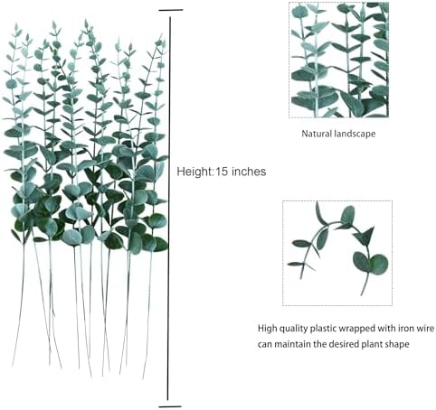 96 Pcs Eucalyptus Stems Faux Greenery Leaves Bulk Artificial Eucalyptus Stems with 15inch for branchs Decor Wedding Bouquet Centerpiece Home Decoration