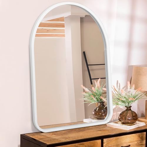 Arch Bathroom Vanity Mirror for Wall Decorative, 26" x 18" White Rustic Mirror with Wood Frame for Wall Decor Farmhouse Mirror, Entryway, Living Room, Hallway