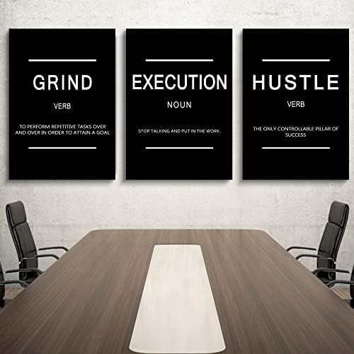 Framed Canvas Wall Art Success Quote, Office Wall Art, Black Large Poster, Positive Motivational Set of 3 Prints, Execute Failure Definition, Inspirational Print (B-3pcs,24x36inchx3pcs)