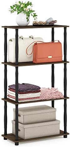 Furinno Turn-N-Tube 4-Tier Multipurpose Shelf Display Rack, Classic Tubes, Columbia Walnut/Black