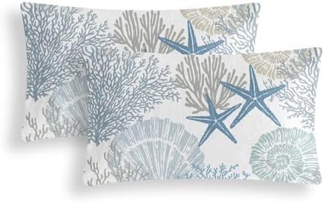 Tritard Coastal Lumbar Pillow Covers Set of 2, 12x20, Blue