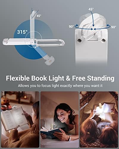 DEWENWILS Book Reading Light with Clip, USB Rechargeable Booklight for Reading in Bed, Eye Care LED Book Lamp for Kids, Bookworms,2 Brightness Levels (White)