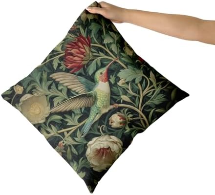 Giwawa Vintage Hummingbird Pillow Covers Set of 2, Rustic Green Bird Floral Pillow Cases 20x20in, Boho Flower Botanical Cotton Throw Cushion Covers for Sofa Couch Patio Seasonal Decoration