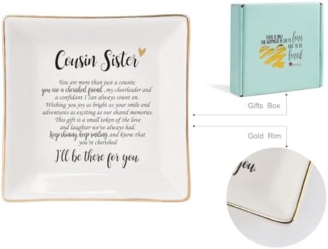 HOME SMILE Cousin Sister Gifts Mother's Day,Ceramic Ring Jewelry Dish Tray Plate for Birthday Graduation Christmas Wedding-You are More Than Just a Cousin,You Are a Chrished Friend