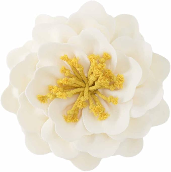 JWH Handmade 3D Flower Throw Pillow Cover Decorative Round Cushion Handmade Pillowcase Striped Floral Accent Pillow Case for Bed Couch Living Room Office Chair 14 Inch Ivory Yellow
