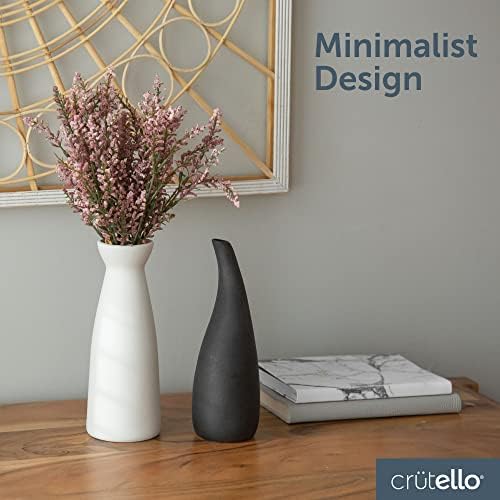 Crutello Black & White Ceramic Bud Vase Set, 2 Vases | Mid Century Modern Home Decor, For Mantles, Bookshelves, Tables & Entryways