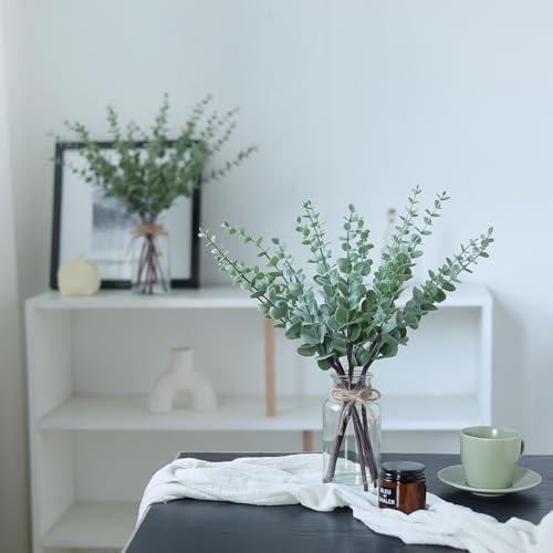 17.5" Artificial Eucalyptus Stems in Glass Vase with Faux Water(Sage Green)