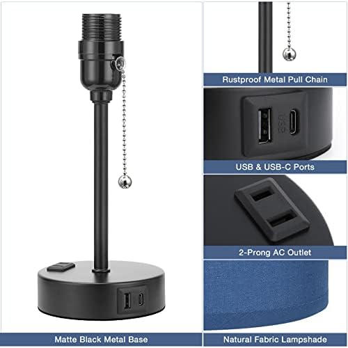 Small Bedside Table Lamp for Bedroom - Desk Lamp with USB Ports for Dorm
