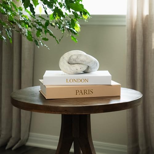 Decorative Books with Storage (Caramel/Beige) – Set of 2 Faux Linen Book Boxes with Gold Stamped Covers – Enhance Your Coffee Table, Bookshelf Decor – Hidden Storage for Photos, Keepsakes, and Jewelry