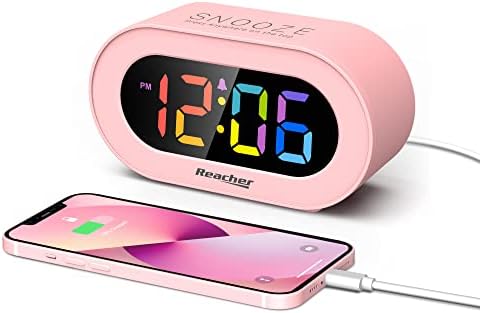 REACHER Pink Colorful LED Digital Alarm Clock with USB Charger