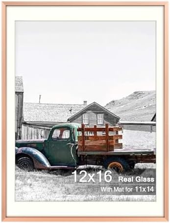 Golden State Art 12x16 Rose Gold Aluminum Frame, Real Glass, Mat Fits 11x14