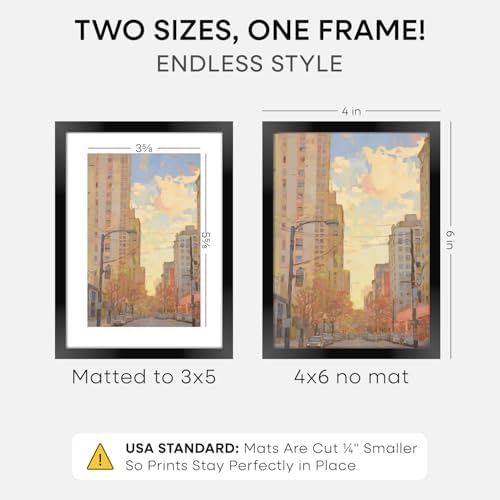 Homeforia 4x6 Black Picture Frame, High-End Metal, 3x5 Mat, Glass