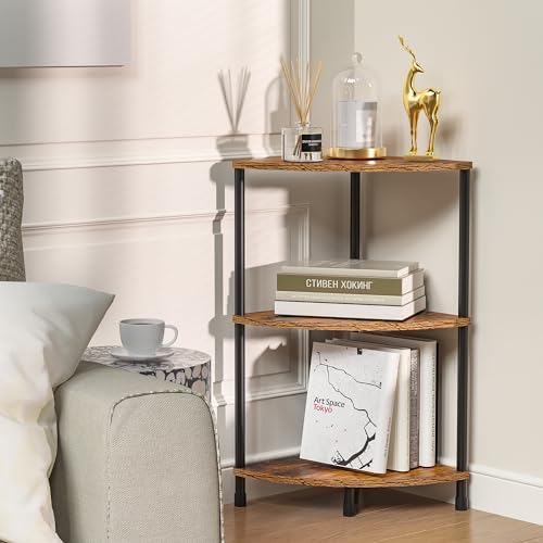 3 Tier Corner Plant Shelf Stand for Bathroom, 23.2", Rustic Brown