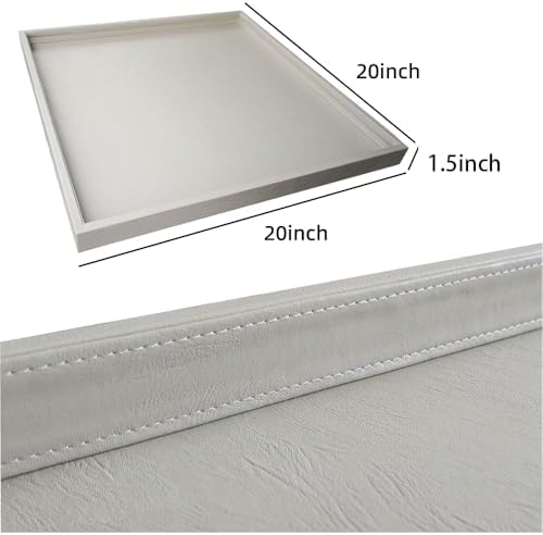 20x20 Inch Square Ottoman Tray - Faux Leather Large Serving Tray for Couch/Coffee Table, Family Dinner, Picnic, Party Decor (Beige)