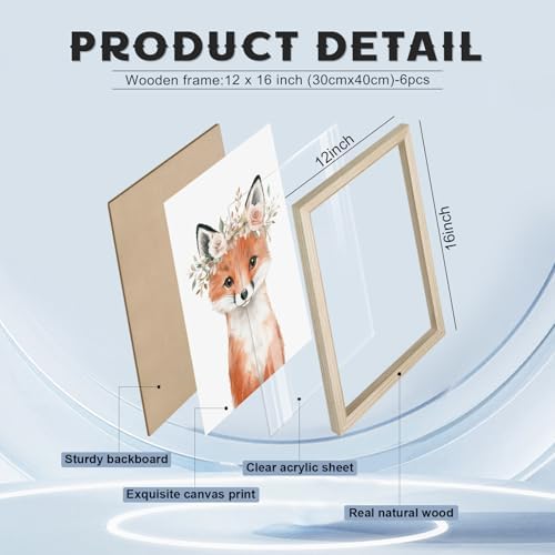 Woodland Animal Nursery Wall Art Decor Baby Girl Room Pictures Floral Crown Animal Canvas Wall Art Decor Safari Bear Fox Poster Floral Nursery Prints Artwork for Kids Bedroom 12x16x6 Inch Wood Framed
