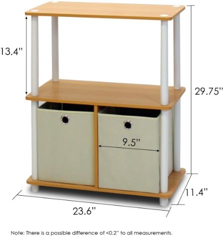 Furinno 99152BE/WH/IV 3-Tier Go Green Multipurpose Storage Rack Shelving Unit Bookshelf Cabinet with 2 Bins, Beech Finish